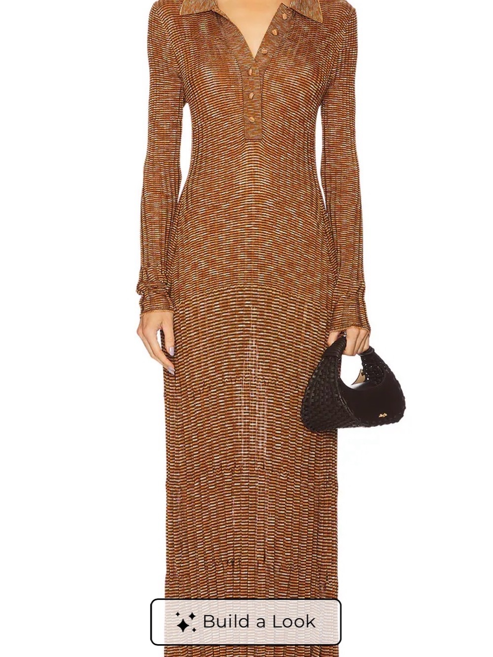 Zimmermann Ribbed Long-Sleeve Maxi Dress in Rust and Cream